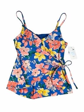 TIME AND TRU Blue Floral Tie Front Tankini Top NWT